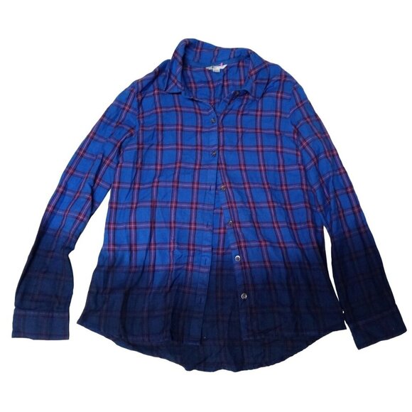 Volcom Womens Ombre Blue/Red Button Down Flannel Shirt Size Medium - Picture 1 of 9